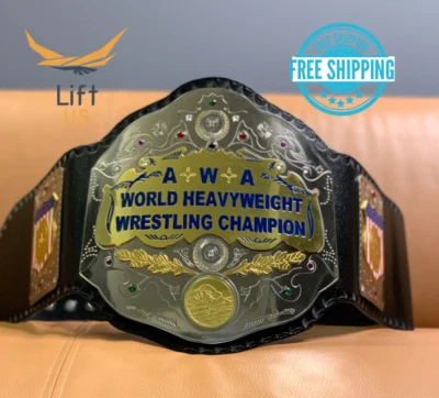 Réplica de cinturón título campeón mundial de lucha de peso pesado AWA talla adulto 2MM Foto 1 de 4