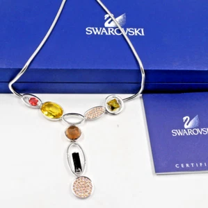 NUEVO HERMOSO COLLAR CRISTAL SWAROVSKI ABSTRACTO AMARILLO NARANJA TONOS RODIO - Imagen 1 de 7