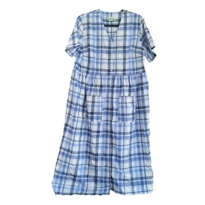 Sara Morgan Boutique Short Sleeve Plaid Babydoll Midi Dress Size M Casual - Picture 1 of 9