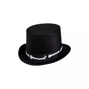 Black Top Hat Voodoo Bones Adults Halloween Day Of The Dead Fancy Dress - Picture 1 of 1