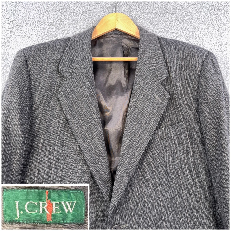 J CREW Vintage Sport Coat Men's 42R Gray Striped Wool Suit Jacket USA MADE - Image 1 of 4