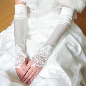 Guanti lunghi raso elasticizzato pizzo senza dita matrimonio donna abito festa sposa US - Foto 1 di 12