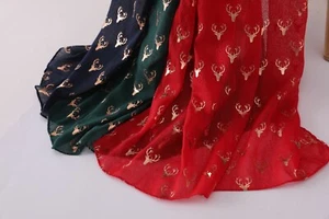 New Women Metallic Christmas Reindeer print foil Scarves Merry christmas - Picture 1 of 10