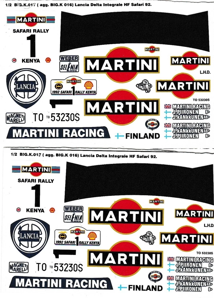 Decal 1/24 Lancia delta HF Rally Safari '92 Racing 43 BIG017 Aggiuntivo - Immagine 1 di 1