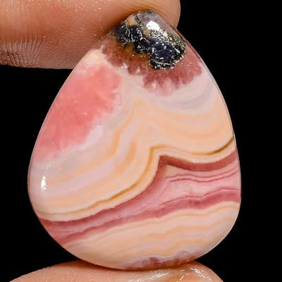 100% Natural Rhodochrosite Pear Shape Cabochon Gemstone 46.5 Ct 30X24X5mm X25205 - Image 1 of 2