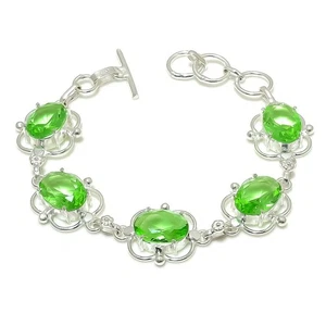 Green Tsavorite Gemstone 925 Sterling Silver Handmade Jwelery Bracelet Size 7-8" - Picture 1 of 1