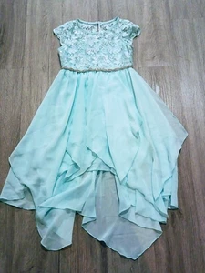 TWEEN DIVA  Girls Size 7 Euc Sequin Asymmetrical Glitter Summer Party Lace Dress - Picture 1 of 7