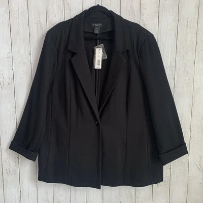 Investments Woman One Button Black Blazer Jacket Business Signature Ponte 3X NWT - Image 1 of 4