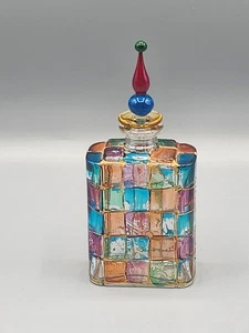 Vintage Hand Painted Stained Glass Style Perfume Bottle Made In Italy. Signed - Picture 1 of 9