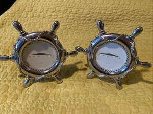2 Domain 3x3 Silver Tone Embossed Metal Helm Boat Steering Wheel Picture Frames - Picture 1 of 11