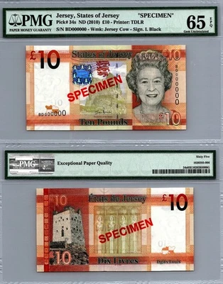 Jersey 10 libras 2010 ESPECIMEN PMG 65 EPQ GEMA UNC Pick# 34s Foto 1 de 2