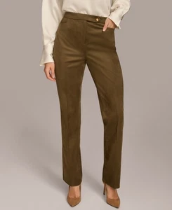 Donna Karan New York Straight-Leg Faux-Suede Pants Women's 0 Beech Zip/Button - Picture 1 of 20