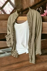 LAL Brown/White Stripe Women’s Relaxed Tunic Jacket Tailored Look Sz 14/16 - Picture 1 of 6