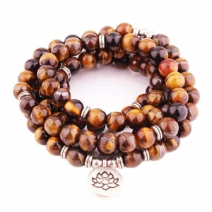 Luxe Mala Prayer Beads Necklace Mala Beads Bracelet TIGER'S EYE Gemstone Buddha - Picture 1 of 5