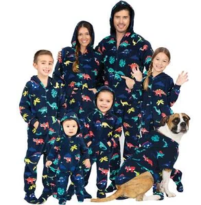 Footed Pajamas - Dinosaur World One Piece for Boys, Girls, Men, Women and Pets - Picture 1 of 8