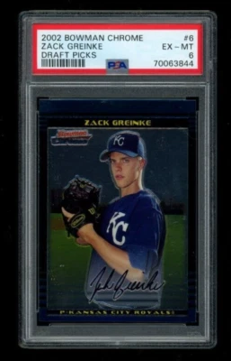 2002 BOWMAN CHROME ZACK GREINKE RC 1ST ROOKIE DRAFT PICKS #6 PSA KC PSA 6 RC - Image 1 of 2