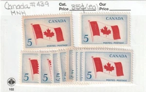 Canada 5 Cent Stamp 1965 # 439  Canadian Flag LOT OF 10 STAMPS MNH - Picture 1 of 1