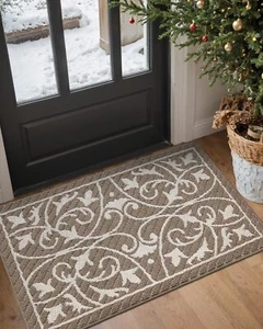 DEXI Front Door Mat Entryway Floor Inside House Doormat 23.5"x35.5", Brown - Picture 1 of 9