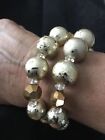 Vtg. Double Strand Vendome Faceted Ab Crystal Faux Pearl Bracelet With Earrings