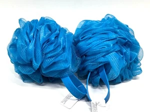 NEW 2 BATH BODY WORKS BATH SPONGE SUPER SOFT LOOFAH SILICONE HANDLE MEDIUM BLUE - Picture 1 of 4