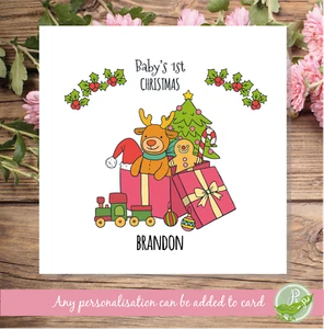 Personalised Name Cute Baby's 1st Christmas Christmas Card - Picture 1 of 4