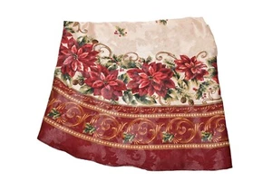 Oval Christmas Poinsettia Ivory Fabric Table Cloth 67 inches X 82 inches - Imagen 1 de 9