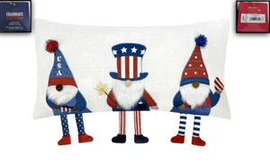 NWT! CELEBRATE TOGETHER PATRIOTIC FOURTH OF JULY TRI GNOMES 3-D PILLOW 12 X 22 ! - Picture 1 of 10