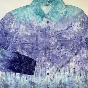Allison Daley Top Size 16 Purple Blue Ombré Watercolor Tunic Button Up Sheer - Picture 1 of 24