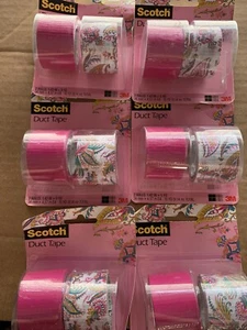 6 Pk Scotch Duct Tape Paisley Princess and Hot Pink 1.41Inch by 5 Yards 12 count - Picture 1 of 5