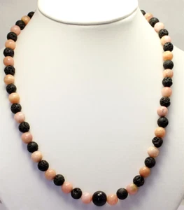 Andenopal Chain With Lava Ball Pink Black Colour Collier Necklace 18 1/8in Long - Picture 1 of 1