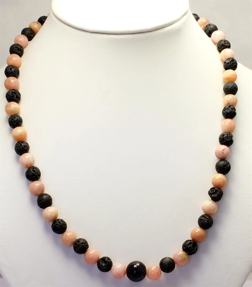 Collana In Andenopale Con Sfera Di Lava Rosa E Nera Lunga 46 Cm - Immagine 1 di 1