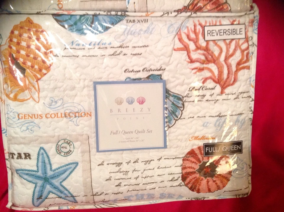 Juego de Edredón Náutico 3p FULL QUEEN Costero Tropical Casa de Playa Océano Sea Shell Foto 1 de 2