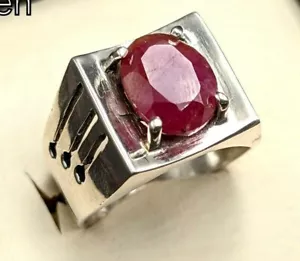 Dark Red Ruby Men Ring Natural Gemstone Sterling Silver 925 Size 9 Real Stone - Picture 1 of 6