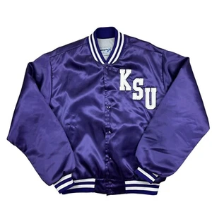 Vintage Swingster 80s/90s KSU Kansas State Satin Bomber Jacket Size L Purple - Imagen 1 de 14