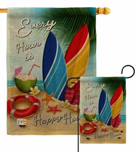 Beach Every Hour Burlap Garden Flag Coastal Decorative Gift Yard House Banner - Picture 1 of 19