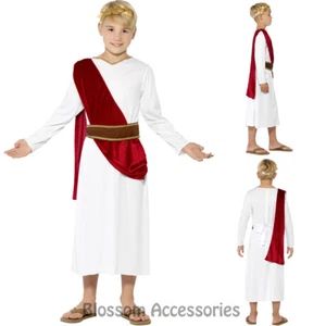 CK832 Boys Roman Ancient Greek Julius Caesar White Red Toga Fancy Dress Costume - Picture 1 of 4