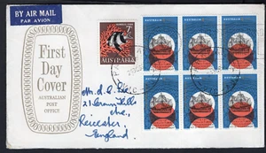 1966 Australia 4c Dirk Hartog Block of 6, 7c Bird Uprated APO FDC - Picture 1 of 1