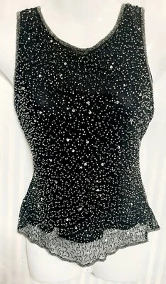 Top Stenay Vintage Negro con Cuentas Lentejuelas 100% Seda Sin Mangas con Espalda Abierta Med. Foto 1 de 4