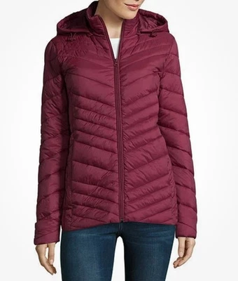 Lands End Womens Wanderweight Packable Down Hooded Jacket Size Medium Burgundy - Image 1 of 4