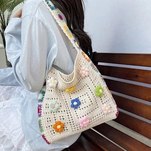 Beach Bags Women Handmade Toted Bag,Mesh Hollow Shoulder Bag Crossbody Bag - Picture 1 of 10