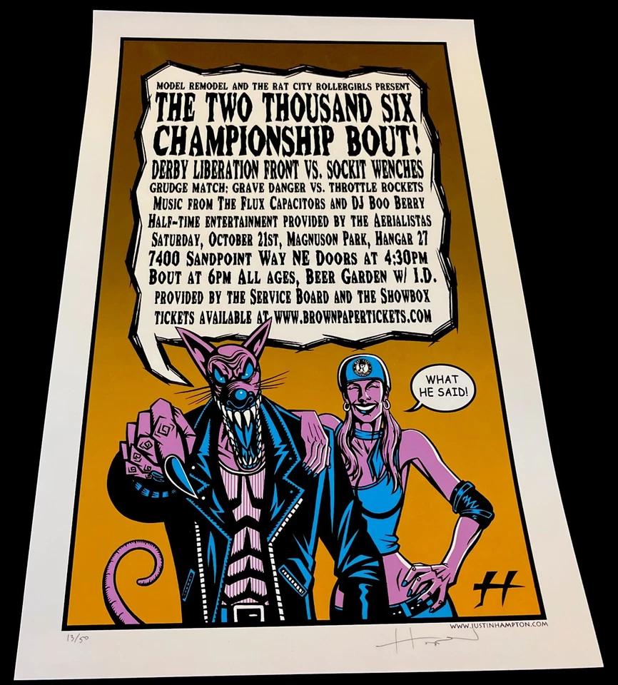 Póster Justin Hampton Roller Derby Rollergirls 2006 Champion Bout Wolf Sexy Girl Foto 1 de 4