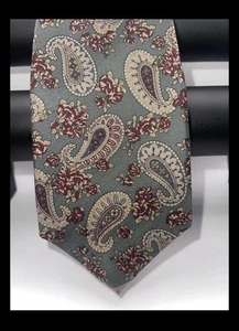 Bert Pulitzer Krawatte Hergestellt in den USA Grün Rot Paisley Blumenmuster 100 % Seide 3,25 Zoll Vintage - Bild 1 von 7