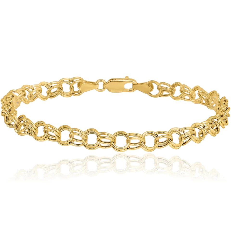 10K Solid Yellow Gold Double Link Charm Bracelet - Image 1 of 1