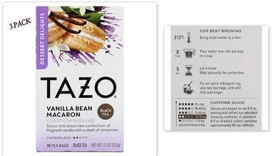 Lote de 3 saquinhos de chá Tazo Vanilla Bean Macaron 15 unidades cada chá preto - Imagem 1 de 4