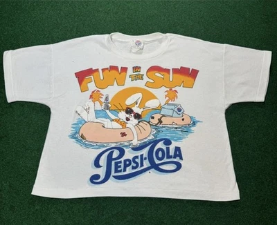 Vintage 80s RARE Pepsi Cola Surf Surfer Women’s Small Beach Crop Top T Shirt - Image 1 of 4