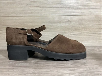 Vintage años 90 Y2K J. Crew Talla 9.5 Marrón Gamuza Grueso Mary Jane Zapatos Hebilla Italia Foto 1 de 4