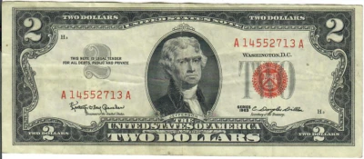 1963 2$ United States Note - Red Seal, Motto - KOG/CDD A14552713A - #13520 - Image 1 of 2