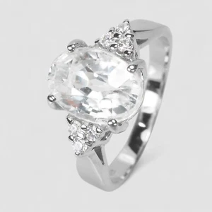 Estate White Zircon 3.70Ct 925 Sterling Silver White Gold Plated Rings Size 6.5 - Picture 1 of 9