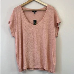 Express Women’s 100% Linen Scoop Neck T-Shirt Pink Size XL Summer Short Sleeve - Picture 1 of 7