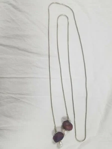 Collar de vidrio soplado a mano Eloise algodón cuentas barrocas 36" plata Lariat serpiente - Imagen 1 de 3
